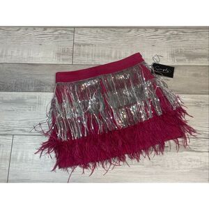 Hot Pink sequence feather fringe mini skirt size S